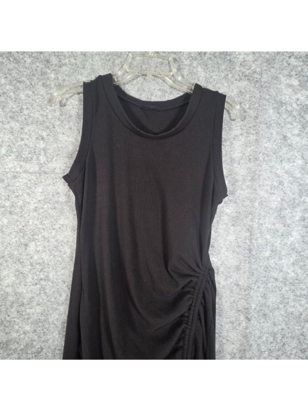 All Saints Black Ruched Bodycon Dress Side Slit Minimalist LBD 2 - Picture 3 of 9